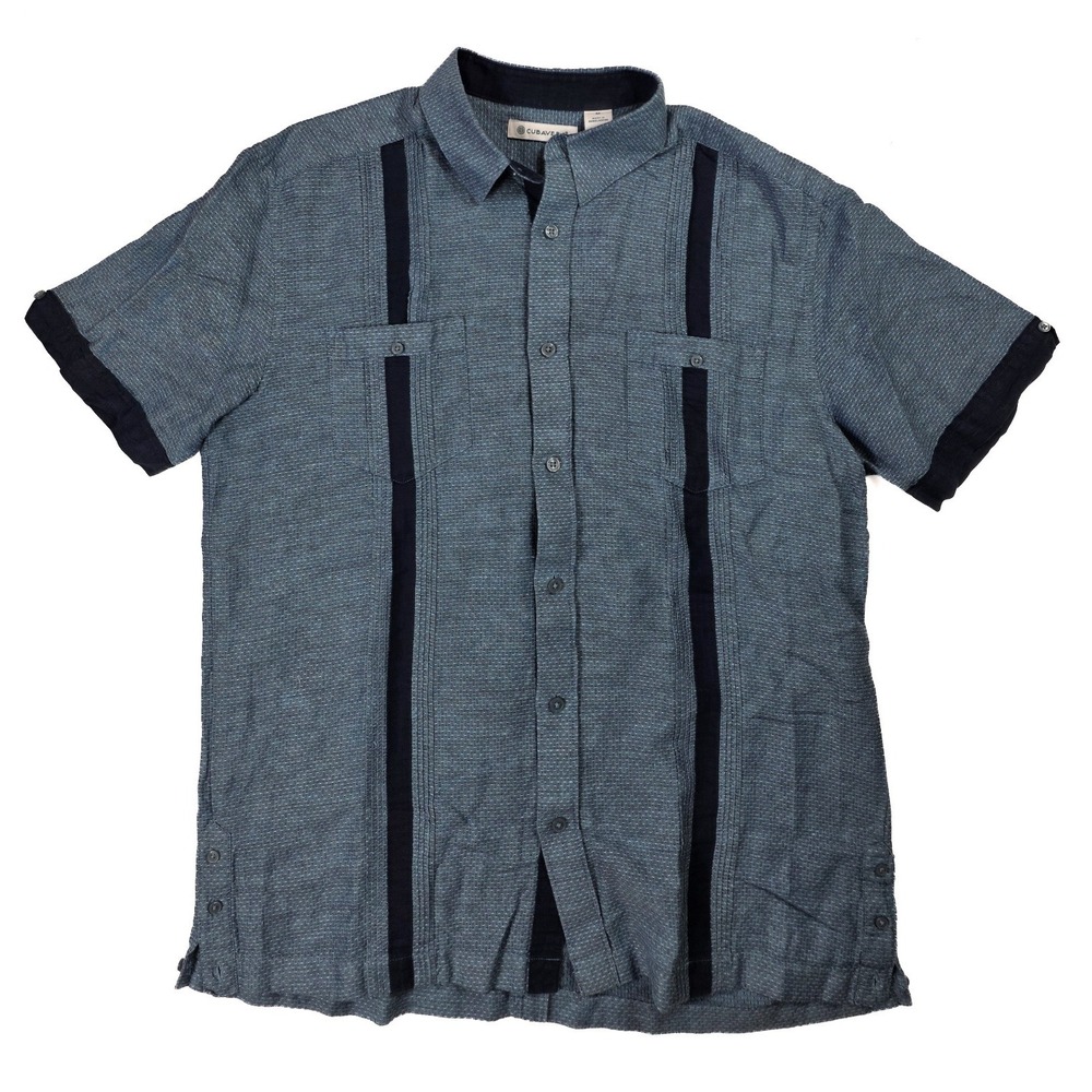 Cubavera Blue Panel Short Sleeve Shirt Men's Size Medium